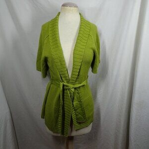 Axcess A Liz Claiborne Company Tangy Lime Short Sleeves Belted Cardigan Size M